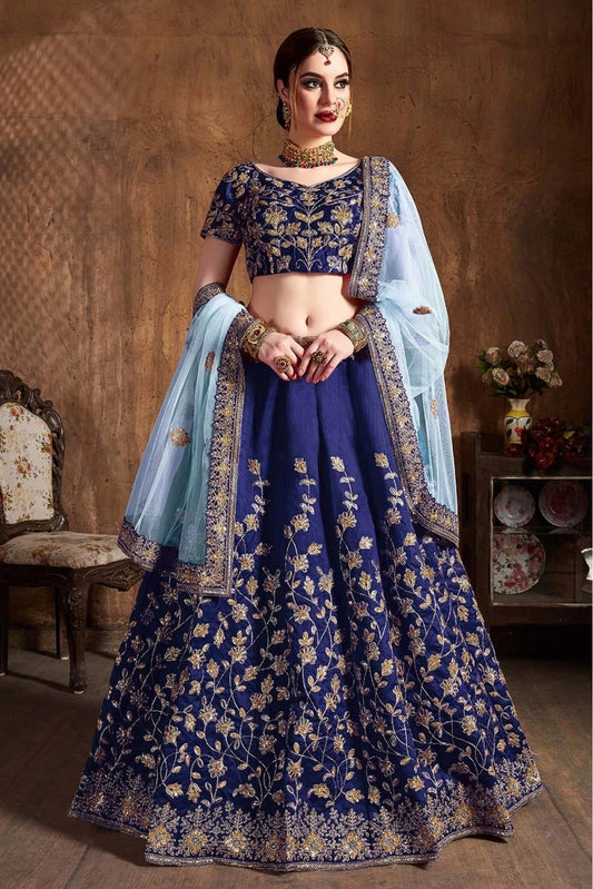 Navy Blue Raw Silk Lehenga Choli NCLC10110296