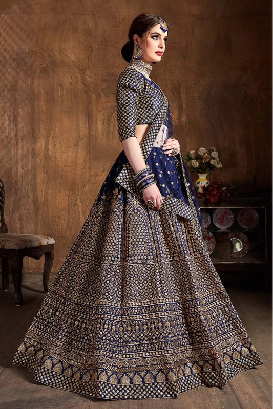 Navy Blue Raw Silk Lehenga Choli NCLC10110303