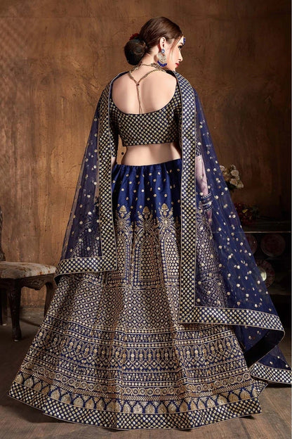 Navy Blue Raw Silk Lehenga Choli NCLC10110303