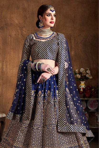 Navy Blue Raw Silk Lehenga Choli NCLC10110303