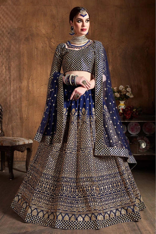 Navy Blue Raw Silk Lehenga Choli NCLC10110303