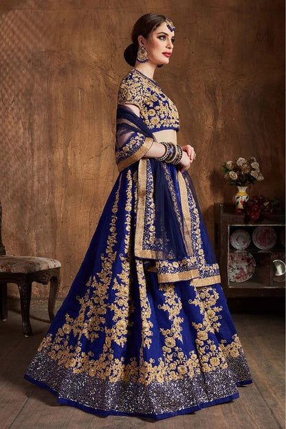 Navy Blue Raw Silk Lehenga Choli NCLC10110306
