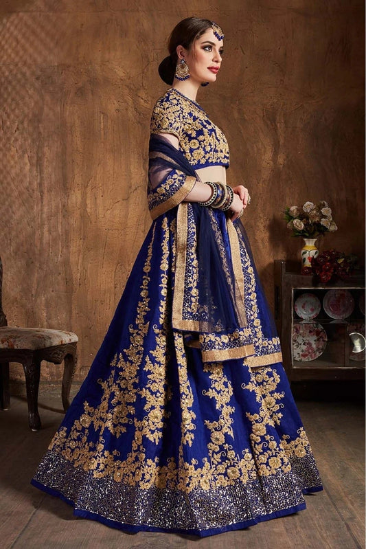 Navy Blue Raw Silk Lehenga Choli NCLC10110306