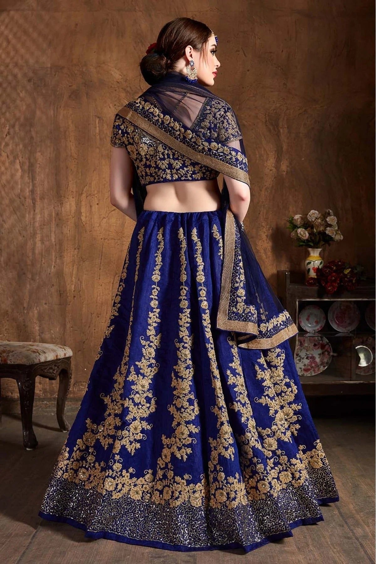 Navy Blue Raw Silk Lehenga Choli NCLC10110306