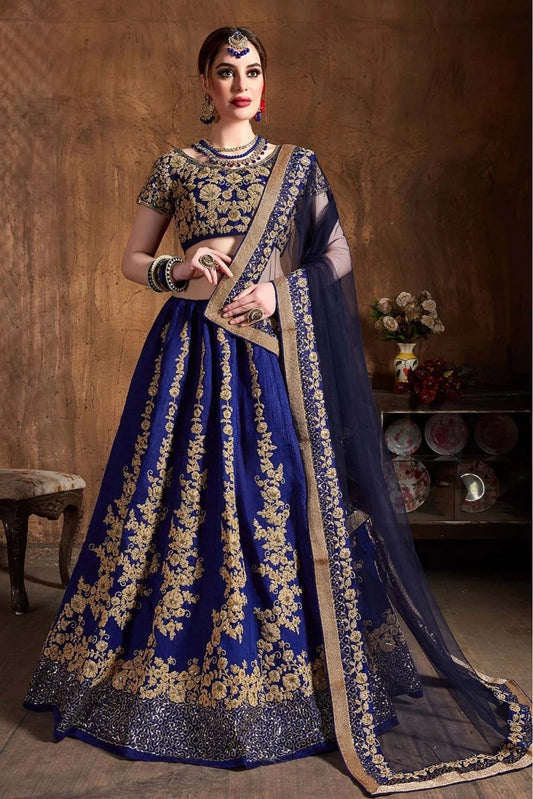 Navy Blue Raw Silk Lehenga Choli NCLC10110306
