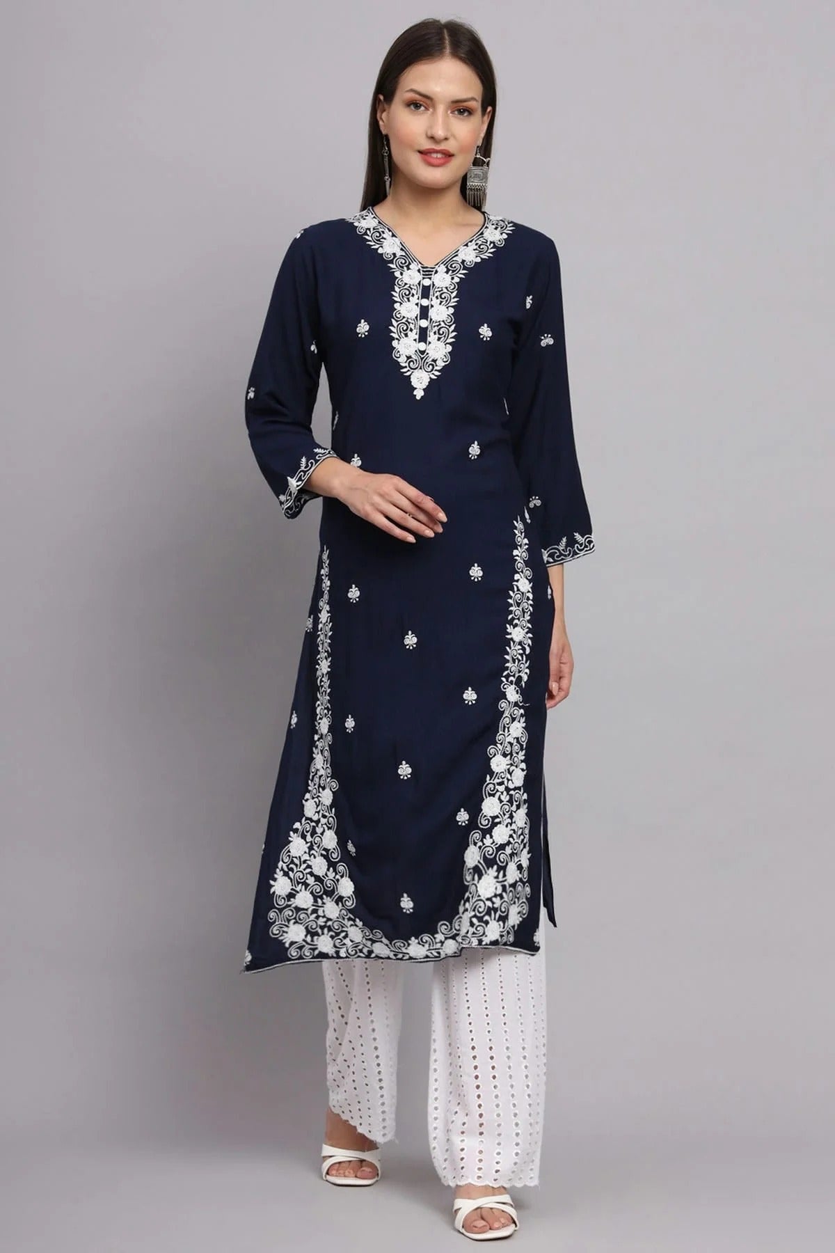 Navy Blue Rayon Kurti NCKR11112159