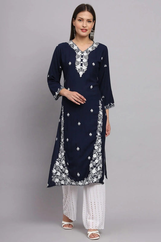 Navy Blue Rayon Kurti NCKR11112159