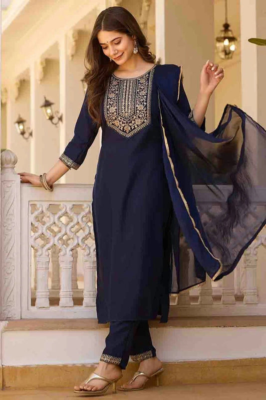 Navy Blue Rayon Stitched Pant Style Suit NCSS11110221