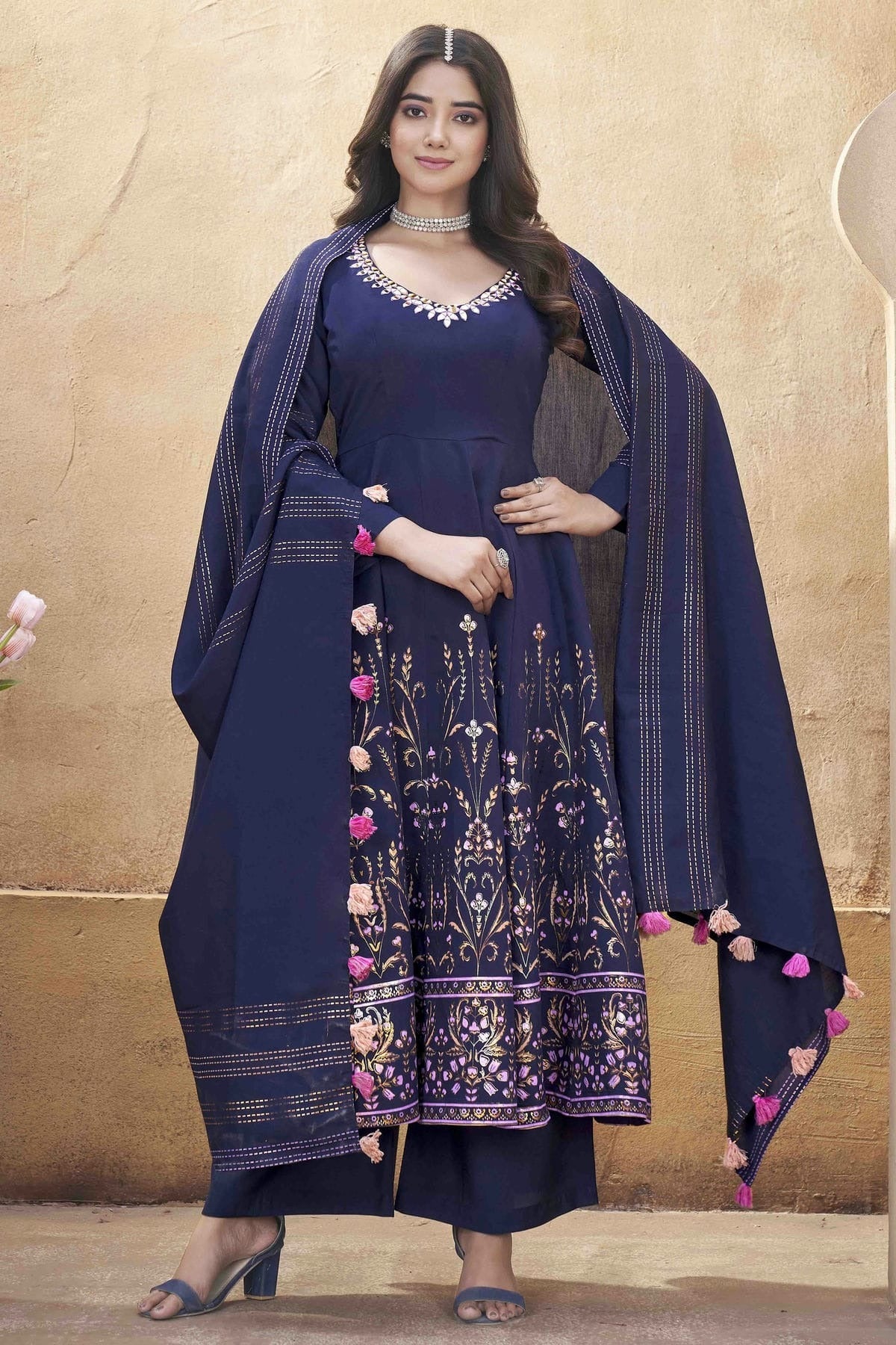 Navy Blue Roman Silk Stitched Suit NCSS11110923