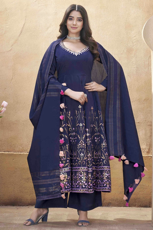 Navy Blue Roman Silk Stitched Suit NCSS11110923