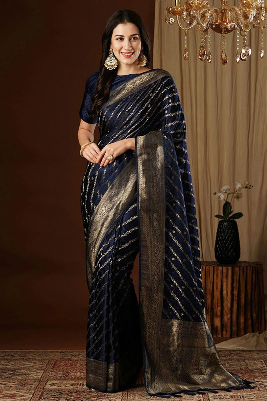 Navy Blue Satin Silk Traditional Saree NCSD11111496
