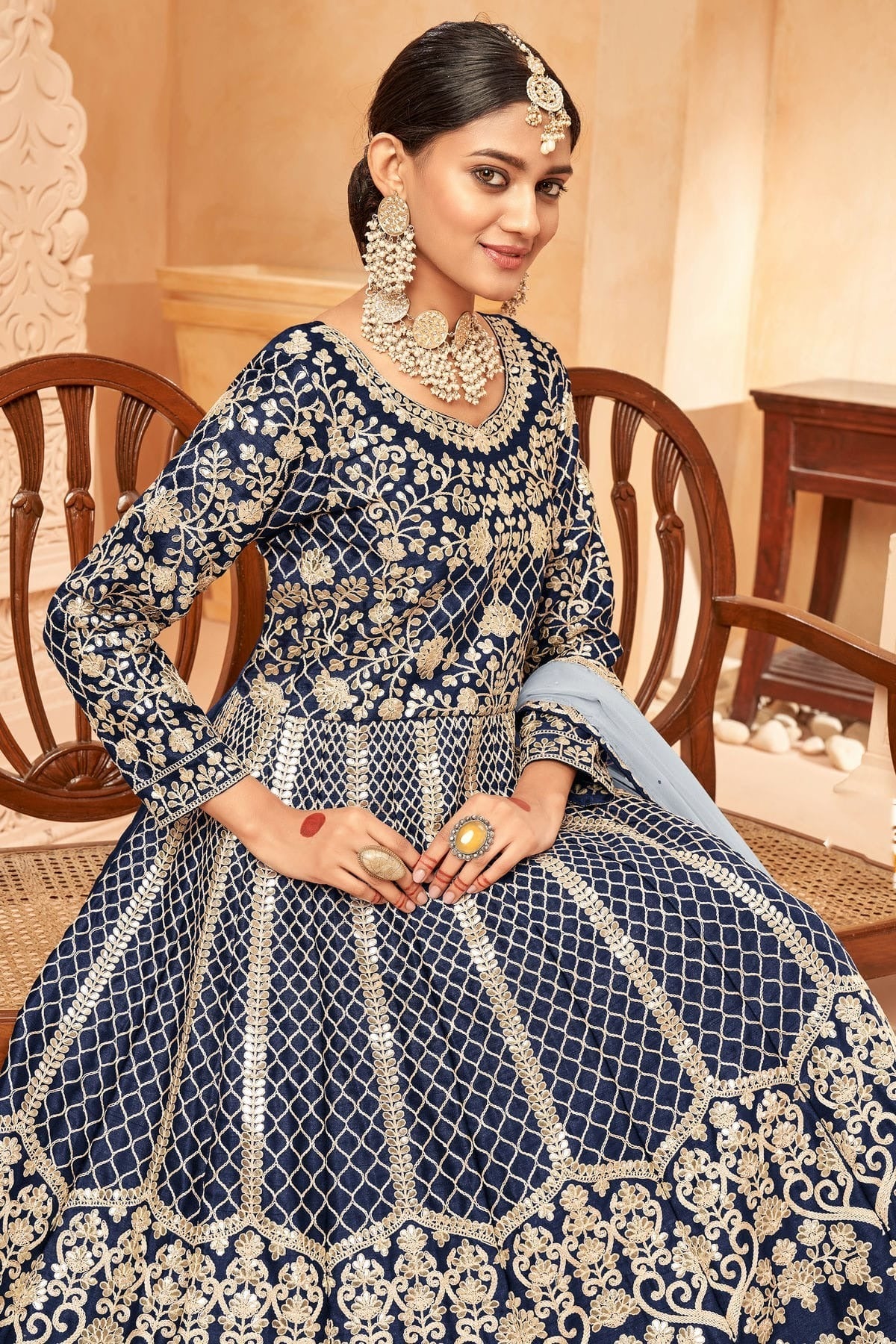 Navy Blue Semi Stitched Art Silk Anarkali Suit NCSM10510304