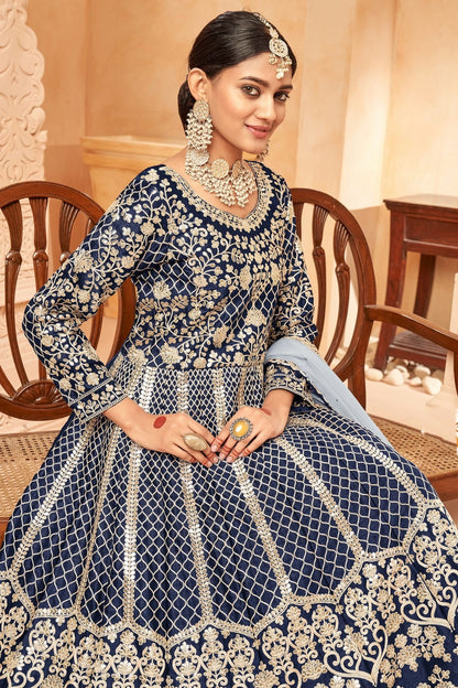 Navy Blue Semi Stitched Art Silk Anarkali Suit NCSM10510304