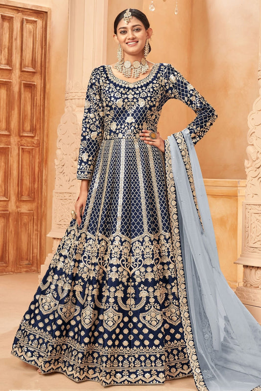 Navy Blue Semi Stitched Art Silk Anarkali Suit NCSM10510304