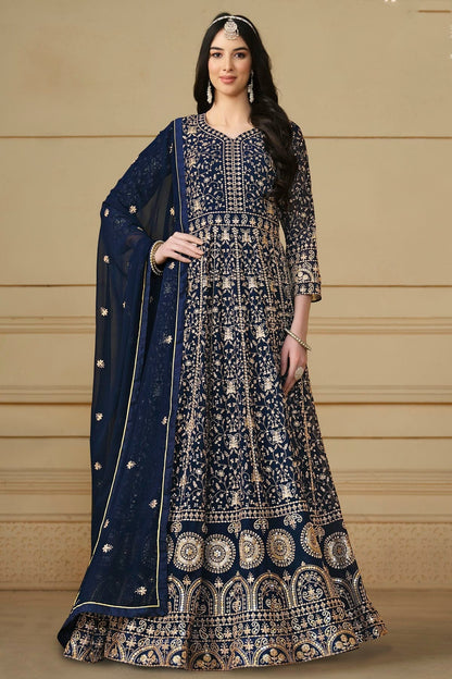 Navy Blue Semi Stitched Faux Georgette Anarkali Suit NCSM10510266