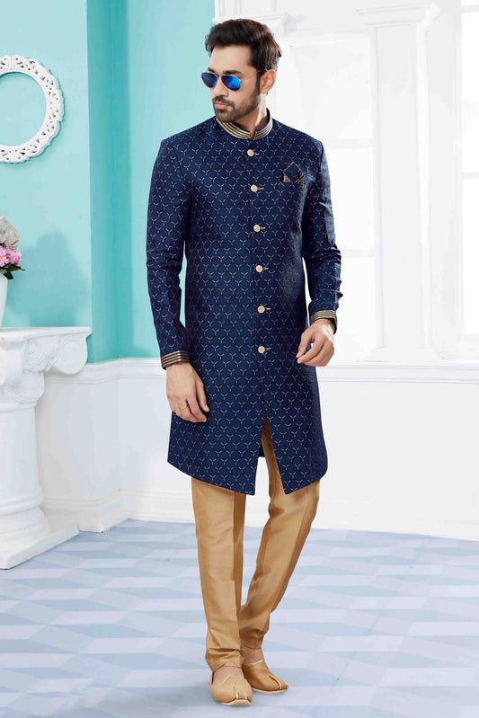 Navy Blue SherwaniIn Jacquard NCSH10410510