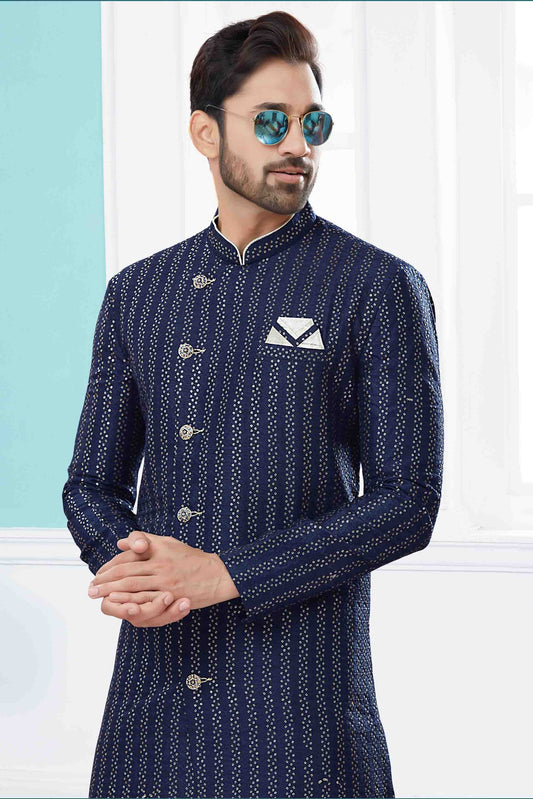 Navy Blue SherwaniIn Jacquard  NCSH10410518