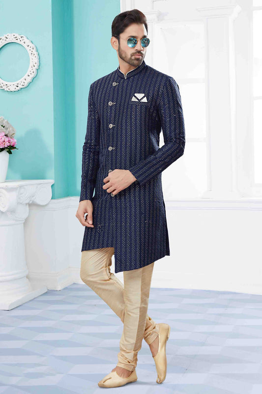 Navy Blue SherwaniIn Jacquard NCSH10410518