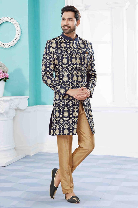 Navy Blue SherwaniIn Velvet NCSH10410514