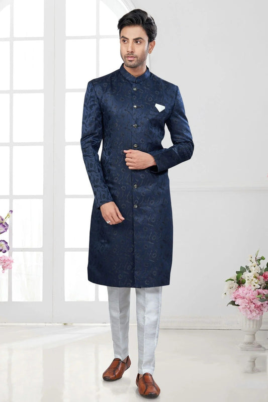 Navy Blue Silk Dupion Sherwani NCSH10410160