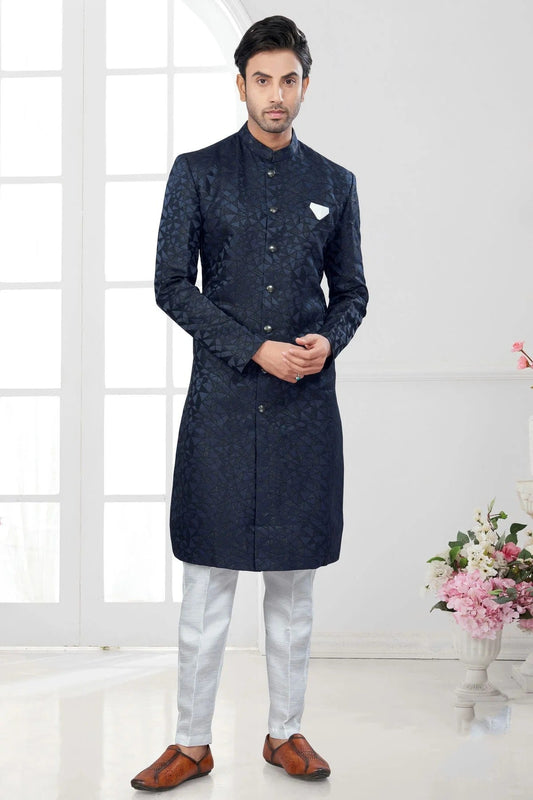 Navy Blue Silk Dupion Sherwani NCSH10410168