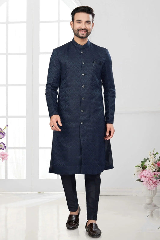Navy Blue Silk Dupion Sherwani NCSH10410175