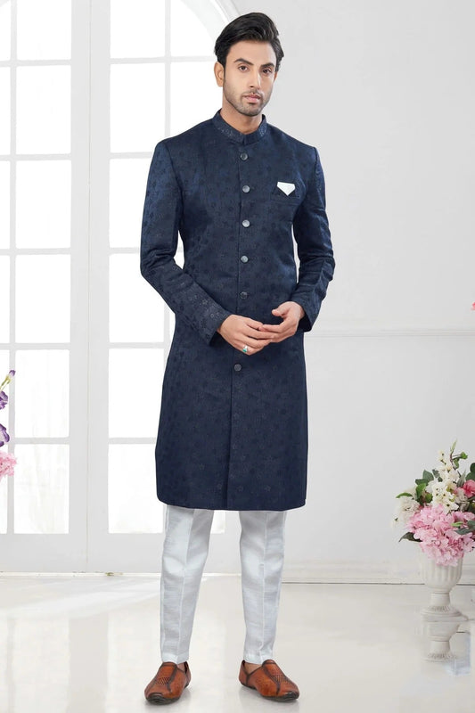 Navy Blue Silk Dupion Sherwani NCSH10410177