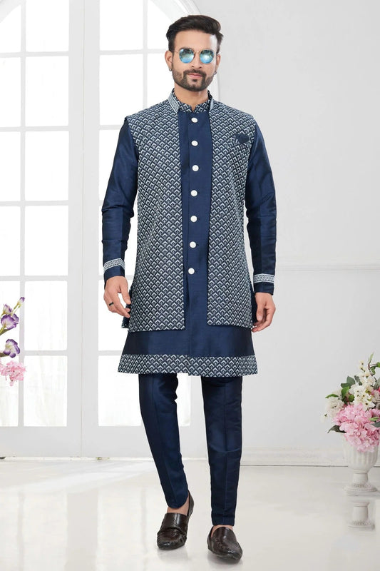 Navy Blue Silk Dupion Sherwani NCSH10410217