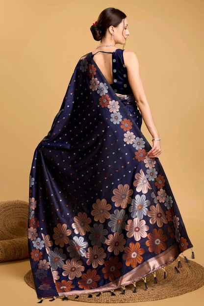 Navy Blue Silk Saree NCSD11112540