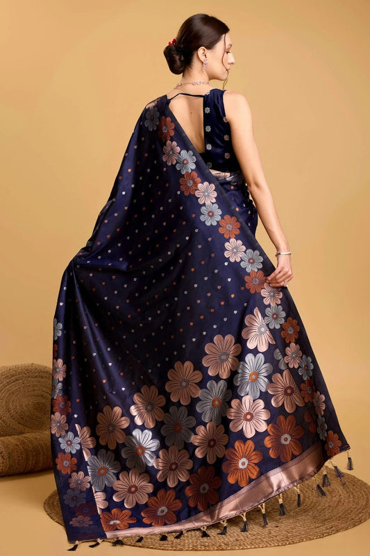 Navy Blue Silk Saree NCSD11112540