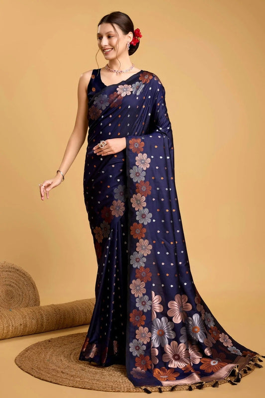 Navy Blue Silk Saree NCSD11112540