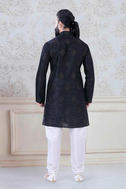Navy Blue Silk Festival Wear Kurta Pajama NCKP11310122