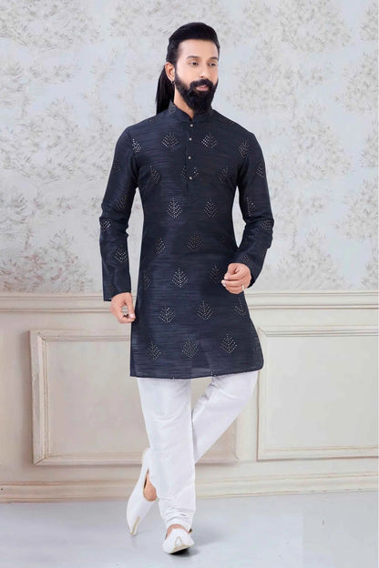 Navy Blue Silk Festival Wear Kurta Pajama NCKP11310122