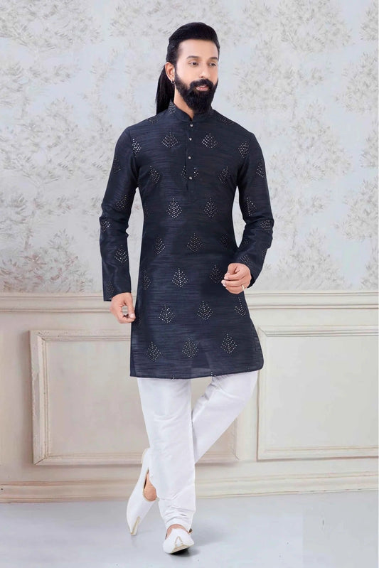 Navy Blue Silk Festival Wear Kurta Pajama NCKP11310122