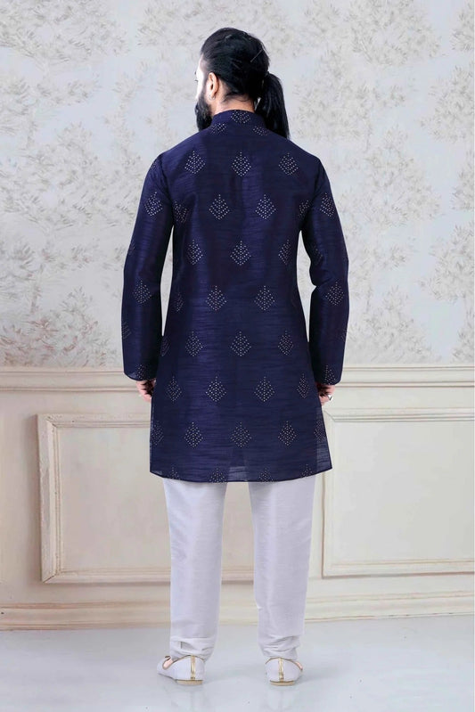 Navy Blue Silk Festival Wear Kurta Pajama NCKP11310127