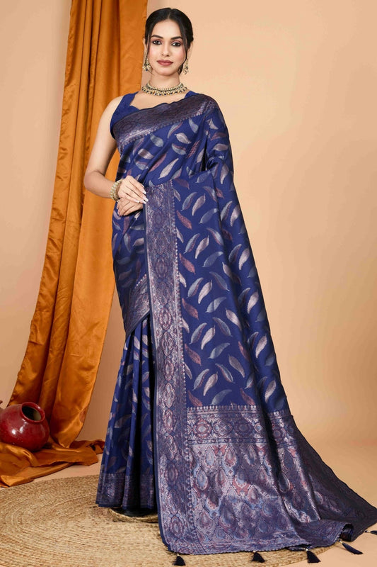 Navy Blue Soft Silk Woven Traditional Saree NCSD11110456