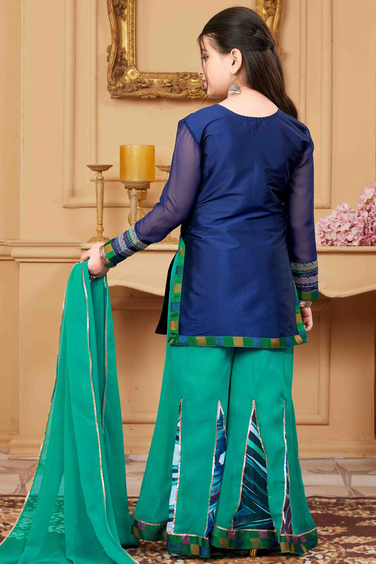 Navy Blue Taffeta Palazzo Pant Suit NCGW10710851