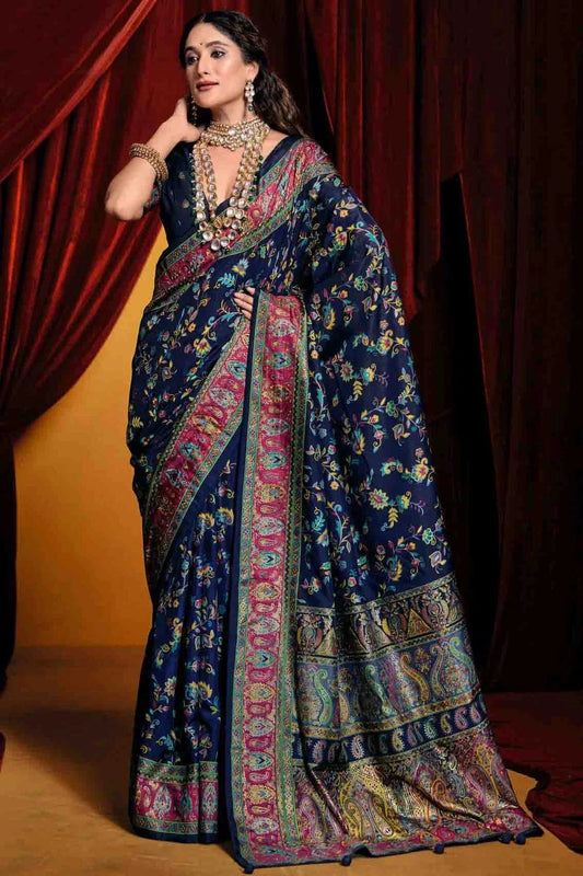 Navy Blue Tussar Silk Paisley Printed Saree NCSD11110290