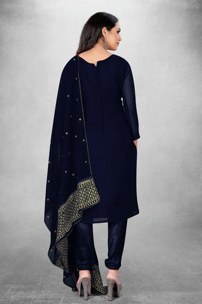 Navy Blue Unstitched Georgette Churidar Suit NCUS11610414