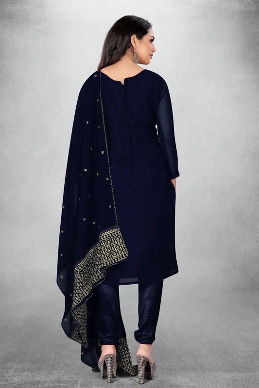 Navy Blue Unstitched Georgette Churidar Suit NCUS11610414