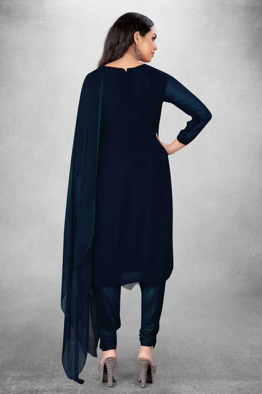 Navy Blue Unstitched Georgette Churidar Suit NCUS11610418