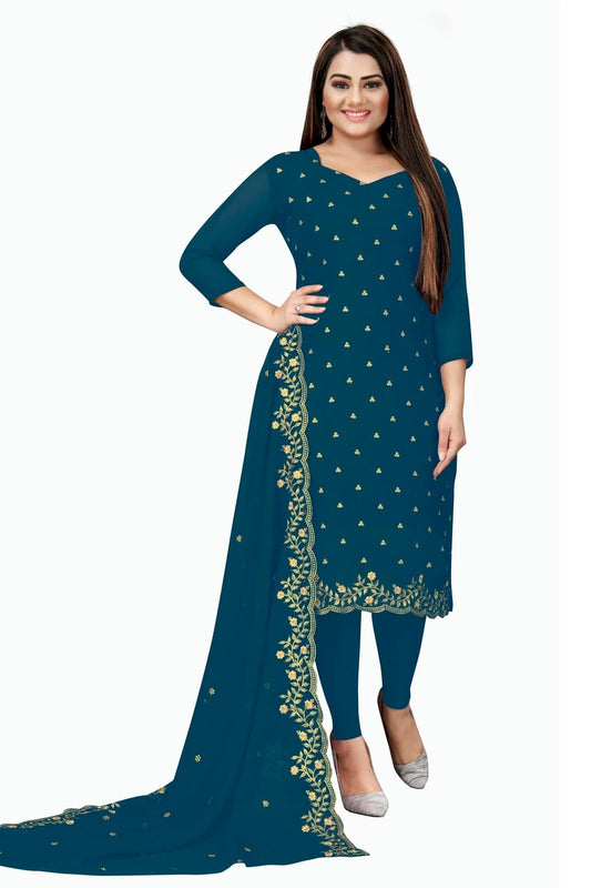 Navy Blue Unstitched Georgette Straight Suit NCUS11610457