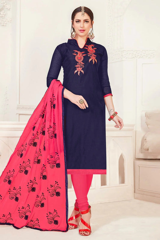 Navy Blue Unstitched Modal Silk Churidar Suit NCUS11610255
