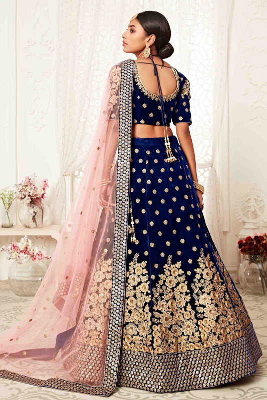 Navy Blue Velvet Designer Lehenga Choli NCLC10110372