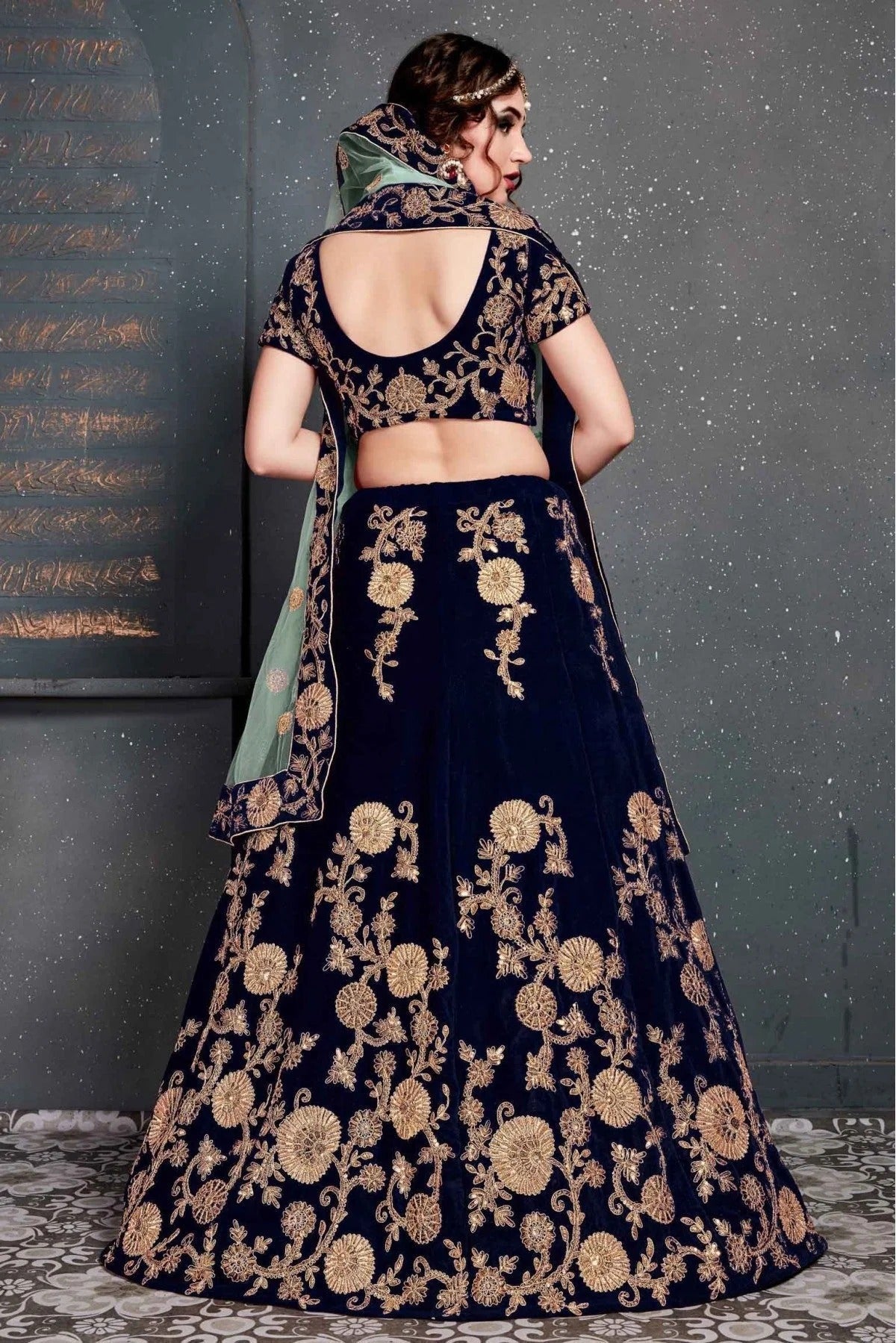 Navy Blue Velvet Lehenga Choli NCLC10110268