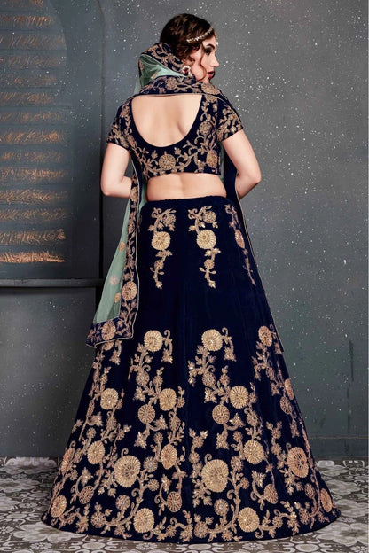 Navy Blue Velvet Lehenga Choli NCLC10110268