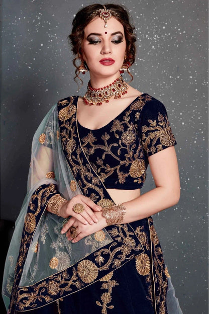 Navy Blue Velvet Lehenga Choli NCLC10110268