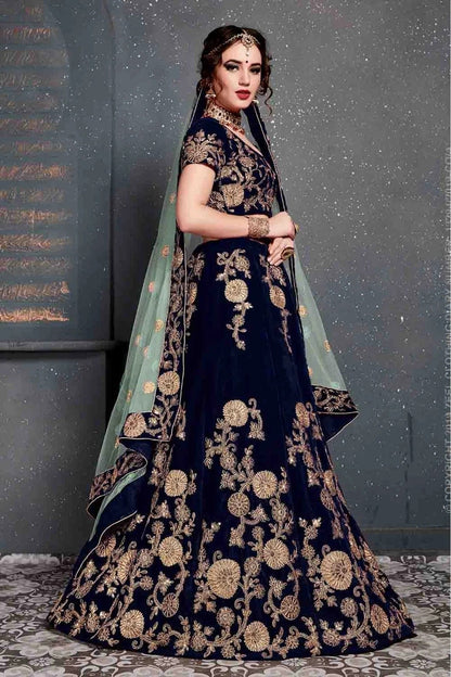 Navy Blue Velvet Lehenga Choli NCLC10110268