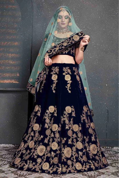 Navy Blue Velvet Lehenga Choli NCLC10110268