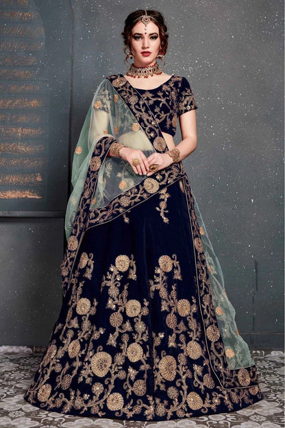 Navy Blue Velvet Lehenga Choli NCLC10110268